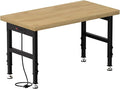 48" Heavy Duty Work Bench with Power Outlets, Adjustable Height Workbench with Rubber Pad, 2000 LBS Capacity Work Table for Garage, Workshop, Office, Home