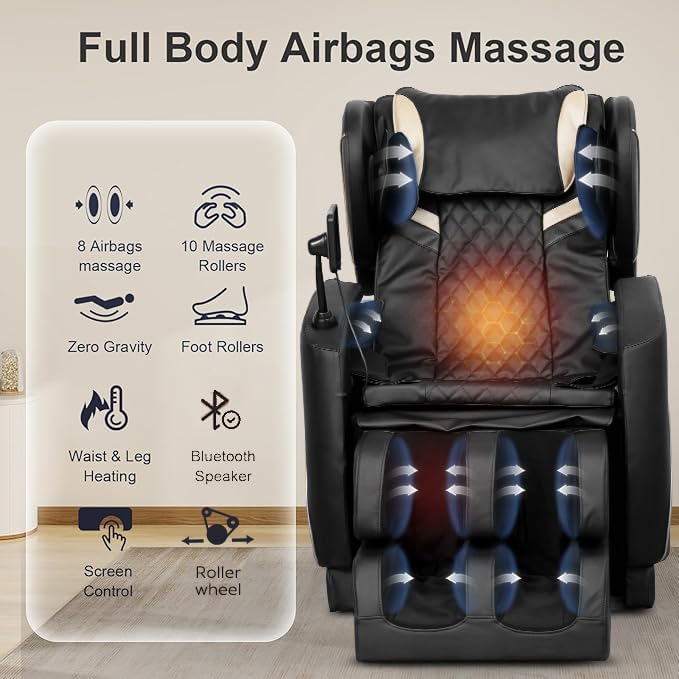 2026 Massage Chair for Full Body 4D Zero Gravity, with Heat Therapy, SL-Track Shiatsu Foot Rollers, Yoga Stretch, Heating Function, for Home Office Use,Black (Model 1)