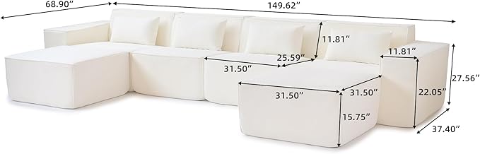 JACH U-Shaped Cloud Sectional Couch, 149" Huge Plus Modular Sofa, Modern Comfy Sectional Couches with Reversible Chaise Ottoman, Sofas Furniture for Living Room, Office, Apartment, Beige