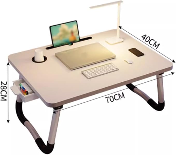 Respicefinem Laptop Bed Desk Foldable Portable Bed Table Tray Stand with Cup Holder Drawer for Reading Writing Eating On Sofa Floor White
