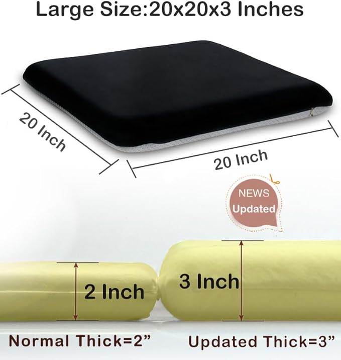 Sigmat Recliner Cushion for Elderly with Memory Foam 20x20x3 Inches Large Square Seat Cushion for Recliner Chair, Floor Pillow, Truck Seat Cushion Black-Grey