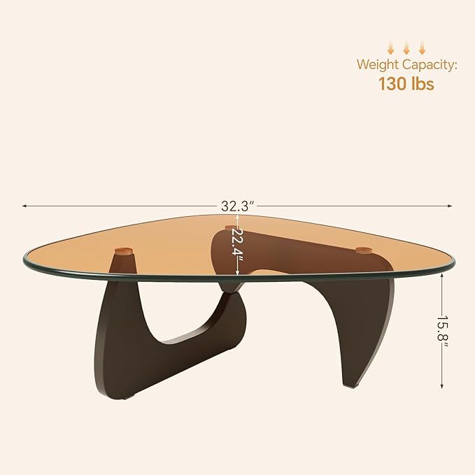 LUCKIIA Coffee Tables Glass Small Farmhouse Coffee Table Mid-Century Modern Wood Center Table for Living Room, Black Brown, 32 Inch