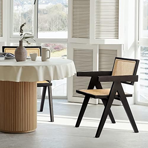 Rattan Dining Chairs Set of 2, Kitchen Chairs Cane for Dining Room, Black