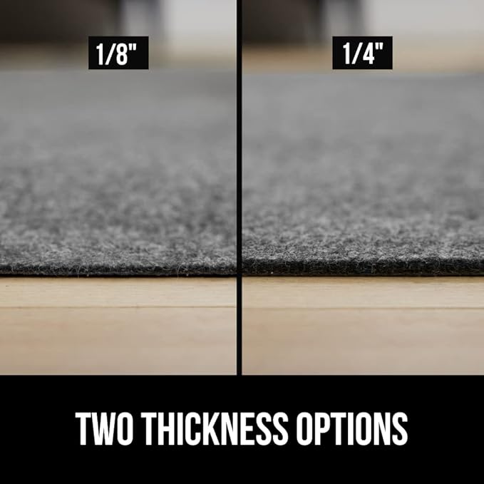 GORILLA GRIP Felt and Natural Rubber Stay in Place Slip Resistant Rug Pad, 1/4in Thick, 8x10 FT Protective Padding Under Area Rugs, Cushioned Gripper Pads, Carpet Runners, Hardwood Floors Protection