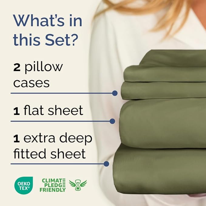 Extra Deep Pocket Queen Sheet Set - 4 Piece Breathable & Cooling Bed Sheets - Hotel Luxury Sheet Set - Soft, Wrinkle Free & Comfy - Easily Fits Extra Deep Mattresses - Deep Pocket Sage Green Sheets