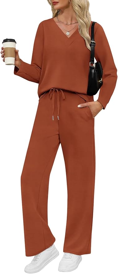 VUTRU Womens 2 Piece Lounge Sets Casual Fall Travel Vacation Outfits Tracksuit Wide Leg Loungewear 2025