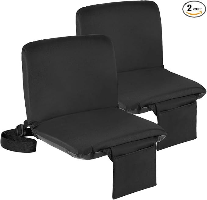 Sportneer Stadium Seats with Back Support: 6 Reclining Position Folding Bleacher Chairs with Back and Cushion - Padded Bleacher Seats with Shoulder Strap & Storage pocket for Events, Outdoors, Camping