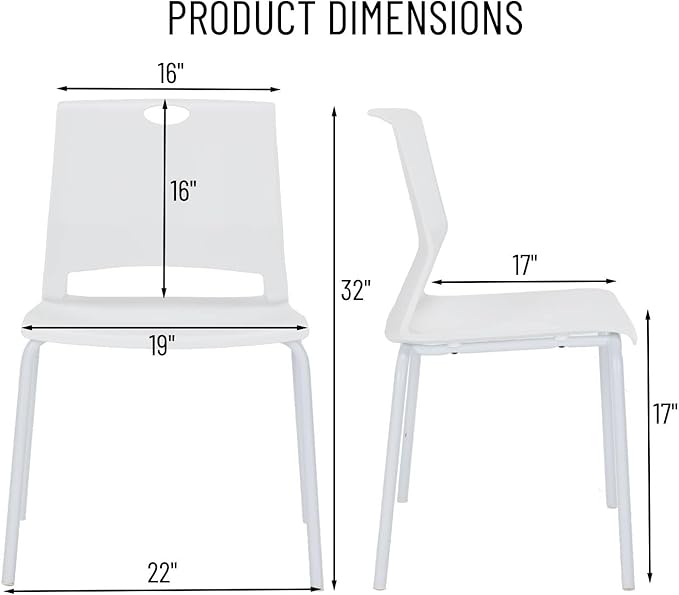 White Stackable Chairs Set of 4, Modern Office Guest Chair Wide Seat, Stackable Dining Chairs, Plastic Chair for Conference Room, Living Room, Waiting Area, Classroom.