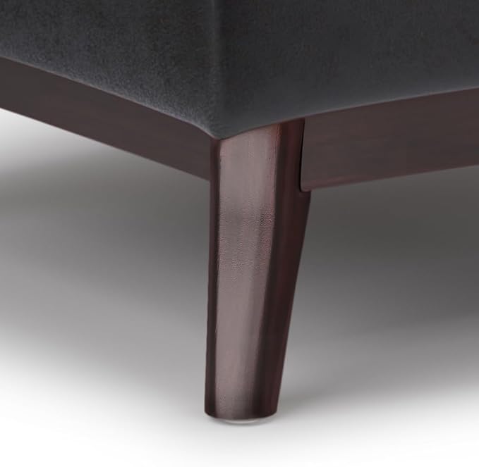 SIMPLIHOME Owen Tray Top Small Coffee Table Storage Ottoman - 34 inch Wide Upholstered Vegan Leather Rectangular Flip-Top Ottoman in Distressed Black, Mid-Century Ottoman for Living Room