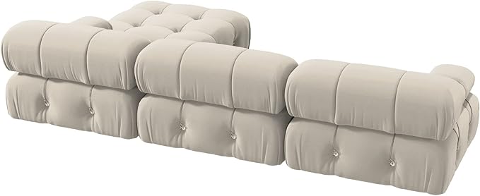 JACH L-Shaped Modular Sectional Couch, Modern Deep 3-Seat Couches with Chaise Ottoman, 104'' Minimalist Teddy Velvet Sectional Sofas, Convertible Sleeper Sofa for Living Room Apartment (Beige)