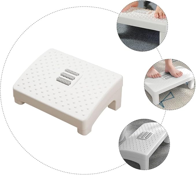 COHEALI Ergonomic Office Footstool White Plastic Foot Rest for Under Desk Use Compact Massage Footrest for Back and Neck Relief Household Foot Support for Adults