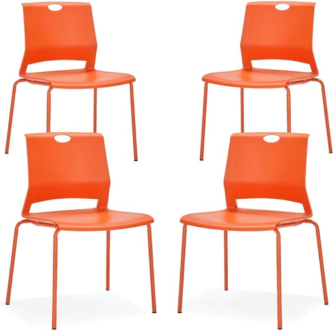 Stackable Chairs Set of 4, Office Waiting Room Chair Plastic Seat, Orange Stacking Chairs with Sturdy Metal Legs, Guest Chair for Conference Rooms, Churches, Living Rooms, Classrooms(Orange).