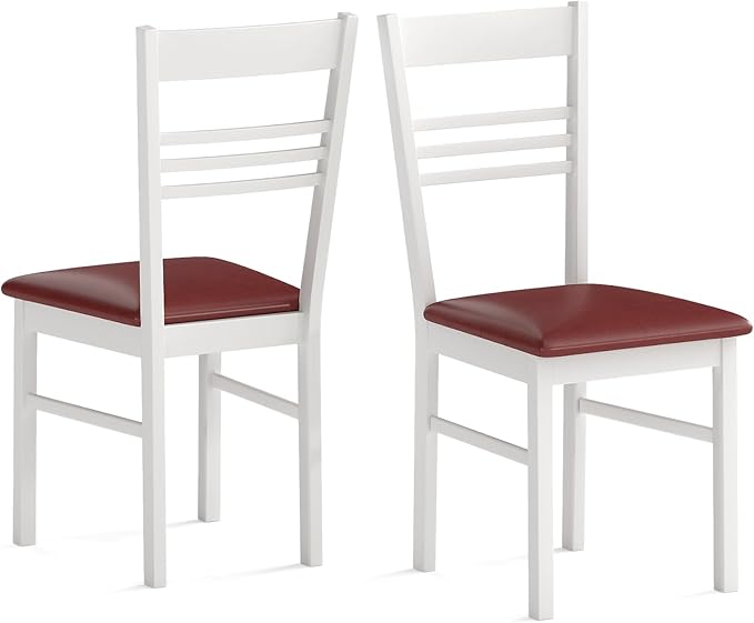 Giantex Wooden Dining Chairs Set of 2, Armless Kitchen Chairs w/Slat Backrest, Upholstered PU Seat, Rubber Wood Frame, Modern Dinette Furniture Set for Dining Room, Living Room