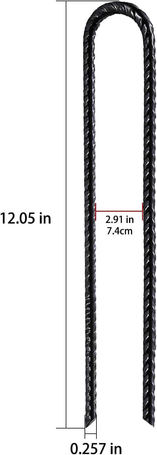 Wensilon Rebar U/J Hook Extra Heavy Duty, 12 inch x 1/4 inch Rust Proof Coated Steel Ground Anchors for Garden, Tent, Trampoline (50pcs, U-Hook)