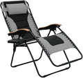 PHI VILLA XXL Oversized Padded Zero Gravity Chair, Foldable Patio Recliner, 30" Wide Seat Anti Gravity Lounger with Cup Holder, Support 400 LBS (Gray)