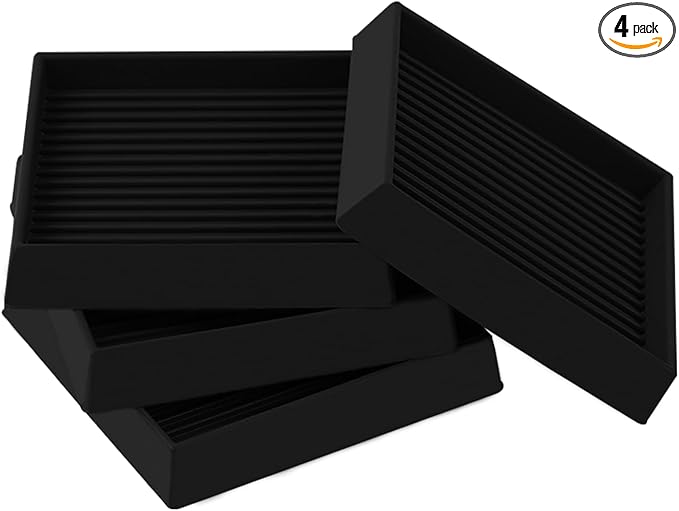 3x3 Square Rubber Furniture Caster Cups, Anti-Sliding Furniture Pads Bed Stopper Floor Protectors with Grip - Protect Any Flooring