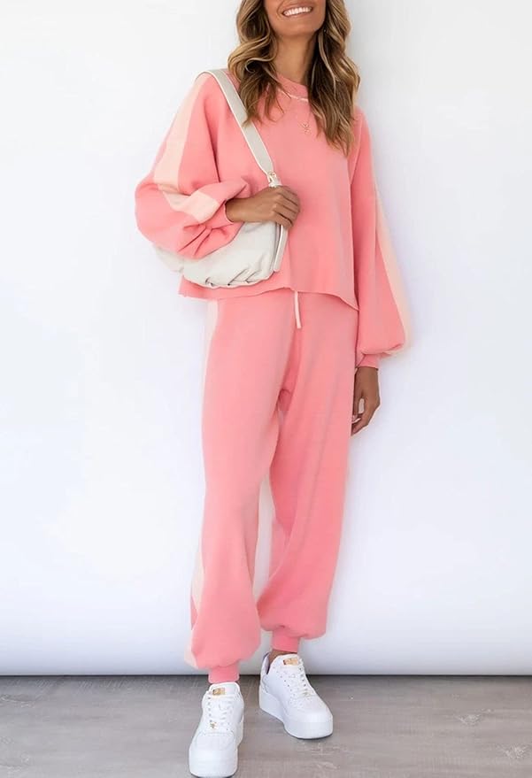 Viottiset Women's 2 Piece Outfits Sweatsuit Casual Knit Pullover Sweater Pajamas Lounge Set