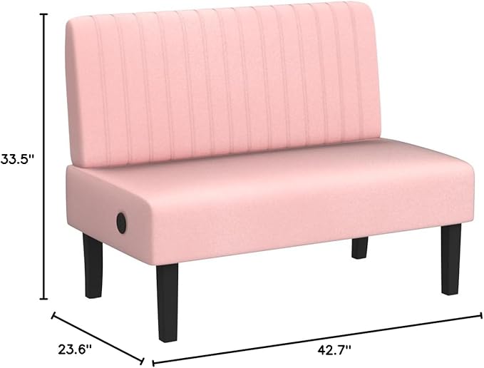 STHOUYN Mini Small Comfy Couch Armless Loveseat Sofa for Bedroom with USB Port, Velvet Couches for Small Spaces Living Room, Apartment Office Dorm (Pink)