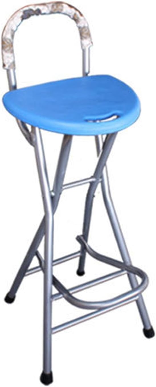 Folding Bar Stool with Backrest, 28 Inch Counter Height Foldable Stool, Portable Folding Stool Tall Bar Stools for Outdoor Camping Kitchen Shop Cafe, Blue (1 Pcs,)