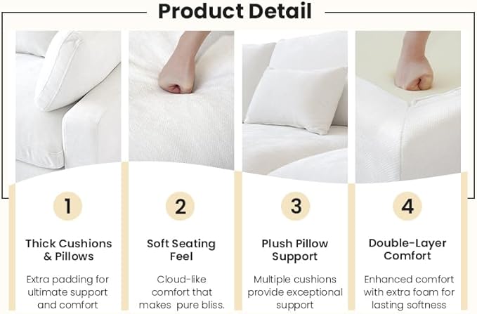 WJShome Cloud Couch for LivingRoom,153" U Shaped Modular Sectional Sofa with Ottoman,Down Filled 7 Seater Convertible Sleeper Sofa Bed Oversized Furniture Sets,White