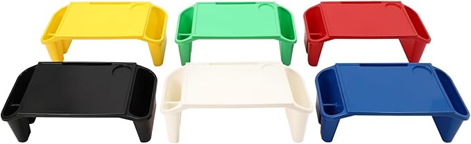 6 Pcs Kids Lap Desk Tray, 19.69 * 9.84 * 7.09in Lap Desks with Storage, Lap Desk Tray with Side Pockets and Slot for Writing Eating Game Classroom (Colorful 1)