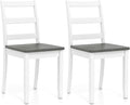 Giantex Dining Chairs, Wooden Armless Kitchen Chairs with Solid Rubber Wood Legs, Farmhouse Ladder Back Dining Chairs for Dining Room (2, White+Gray)
