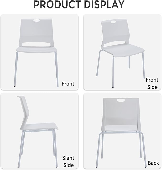 Sidanli Stackable Chairs Set of 4, Waiting Area & Breakroom Chairs in White with Back