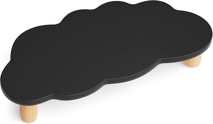 AFOOYO Cloud-Shaped Sturdy Wood Monitor Stand Riser, Multi-Purpose Desktop Organizer for Computer, Laptop, Printer, TV - Black