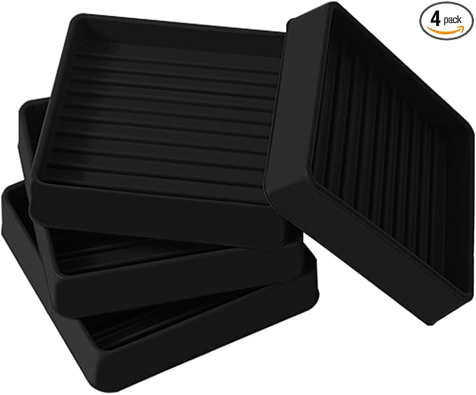 2.5x2.5 Square Rubber Furniture Caster Cups, Anti-Sliding Furniture Pads Bed Stopper Floor Protectors with Grip - Protect Any Flooring