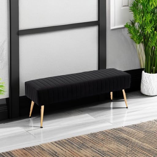 Furnimart 44 Inch Bedroom Ottoman Bench, Black Upholstered End of Bed Bench with Gold Legs for Living Room Bedroom Dinning Room Entryway, Black