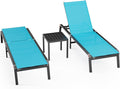 WOAJNQO Aluminum Patio Chaise Lounge Chair Set of 2 with Side Table,5-Position Adjustable Backrest,Foldable Lounge Chair Outdoor,Pool Lounge Chairs for Poolside,Lawn,Deck,Beach (Blue, 2 Pack+Table)