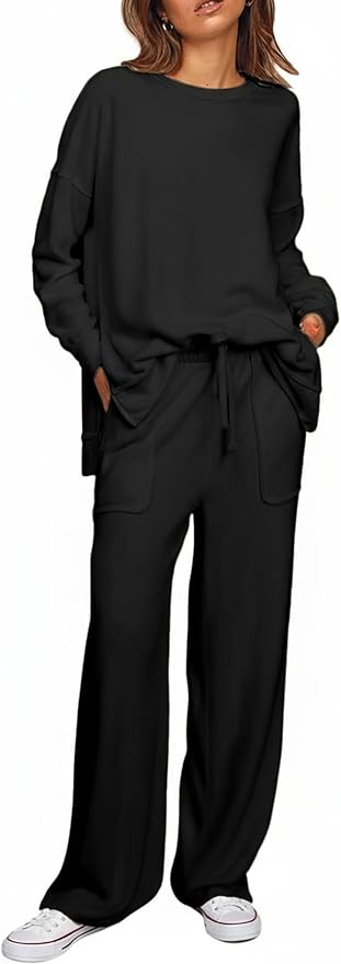 ETCYY NEW Lounge Sets for Women 2 Piece Outfits with Side Split Sweatshirt Tops and Wide Leg Sweatpants