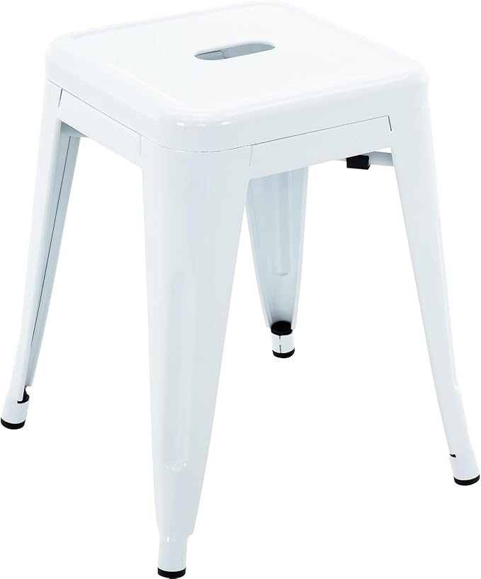 Brage Living 18 Inch Industrial Metal Stools Set of 4, Stackable Classroom Stools, Backless Metal Dining Chairs for Indoor Outdoor, Kitchen Short (White)