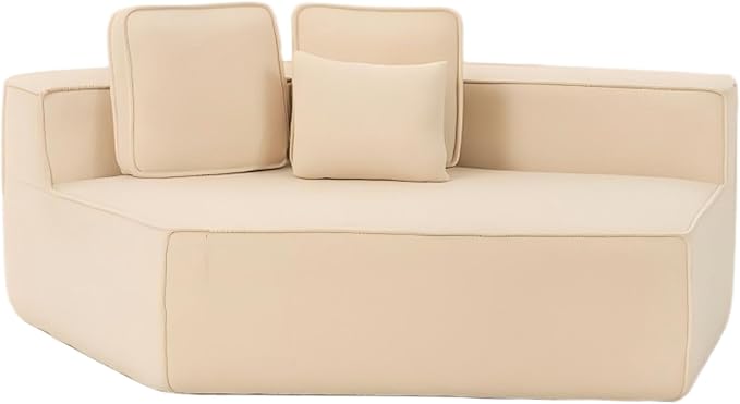 EPOFIT 1-Seater Teddy Fleece Modular Sofa Chair, Low-Profile Floor Seat with Wide Cushion and All-Foam Support, Left-Facing Design, Compressed Packaging – Beige