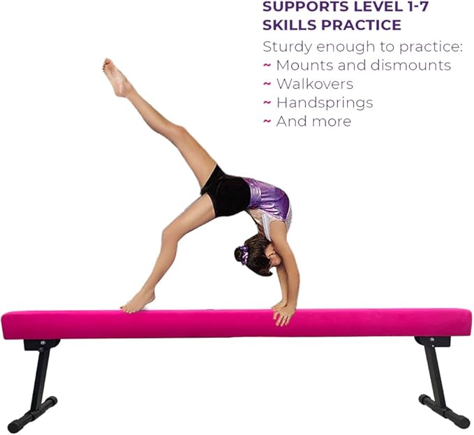 YANGG 6FT/8FT Gymnastic Balance Beam,Adjustable High and Low Level Floor Beam - Highly Stable - Gym Practice Training Equipment for Kids Children Girls Home