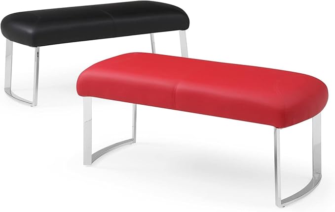 ZURI Modern Sandra Black Leatherette Bench with Polished Stainless Steel Base