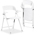 KAIHAOWIN 2 Pack Plastic Folding Chair with Armrest, Heavy Duty Foldable Chairs with Steel Frame Commercial Stackable Guest Chairs for Indoor and Outdoor-White