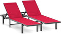 Ciokea Patio Chaise Lounge Chair Set of 2, Outdoor Lounge Chairs with Wheels, 5-Position Adjustable Sun Loungers for Pool, Deck, Beach,Red