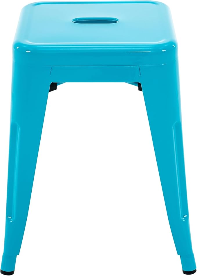 Brage Living 18 Inch Industrial Metal Stools Set of 2, Stackable Classroom Stools, Backless Metal Dining Chairs for Indoor Outdoor, Kitchen Short (Teal Blue)