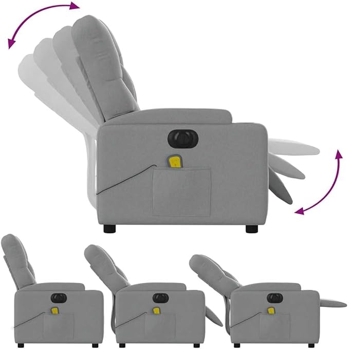 YAFF Electric Massage Recliner Chair with Vibration, Light Gray Fabric, 6-Point Massage, Adjustable Recline & Footrest, Cozy Home Lounge Seating, Perfect for Living Room Relaxation