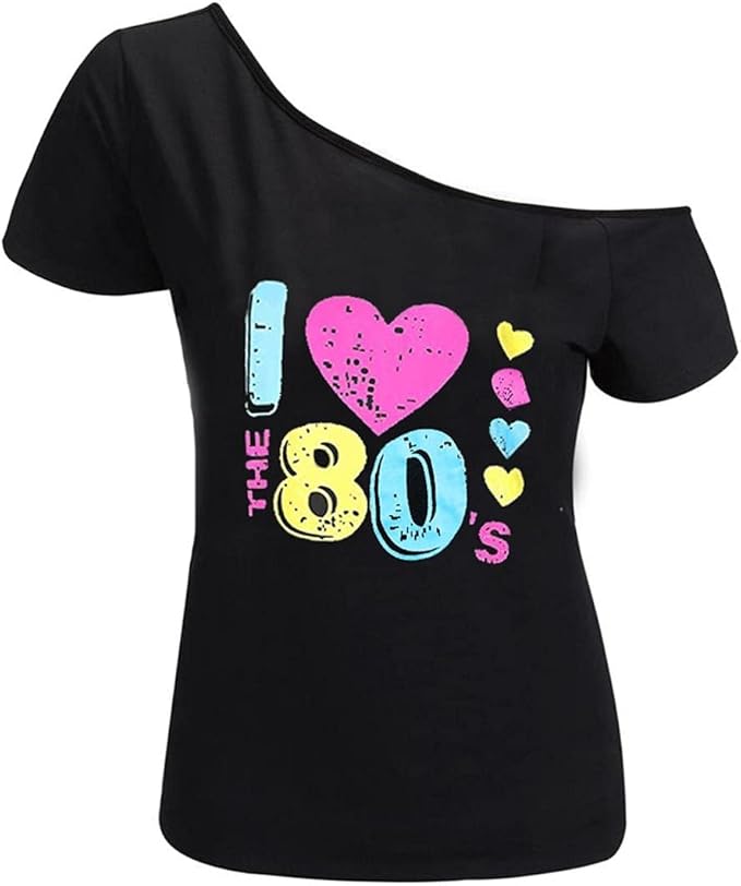 MAGICMK Women’s Short Lips Print Causal Off The Shoulder Plus Size T-Shirt Tops