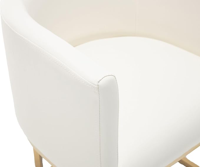 VESCASA Faux Leather Upholstered Dining Chairs with Barrel Back, Modern Padded Restaurant Chairs with Gold Metal Frame for Kitchen, Dining Room, Set of 3, White