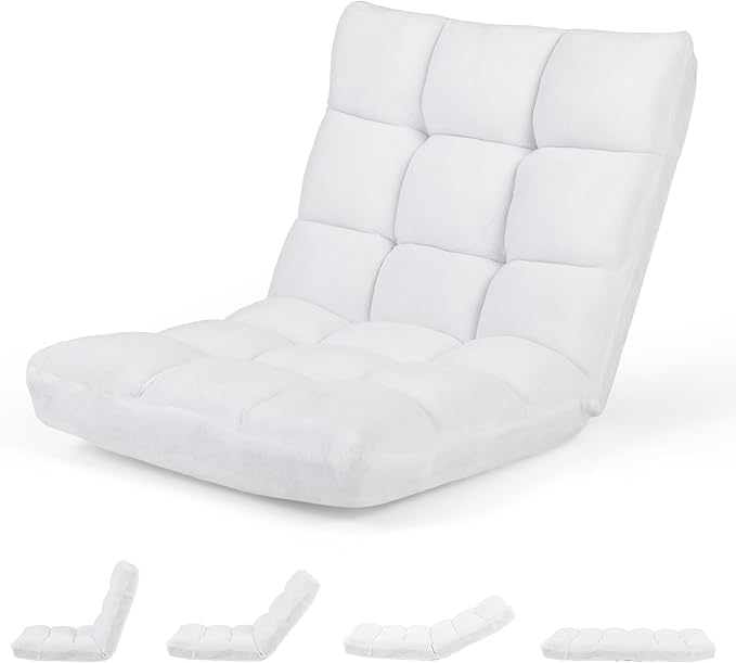 ARLIME Adjustable Floor Chair, 14-Position Lazy Sofa Chair with Back Support & Thick Padding, Portable Foldable Floor Couch for Adults, Kids, Use in Bedroom, Living Room, Home Theater (White)