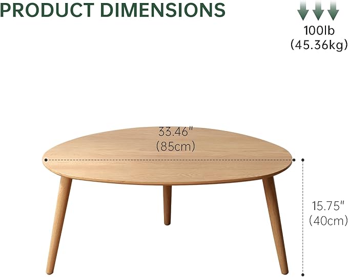 Vadisun Small Oval Coffee Table, 33.5" Mid Century Modern Coffee Table for Living Room, 100% Solid Oak Wood Side Table, Center Table (Original Wood Color, 33.46''Wx22.83''Dx15.74''H)