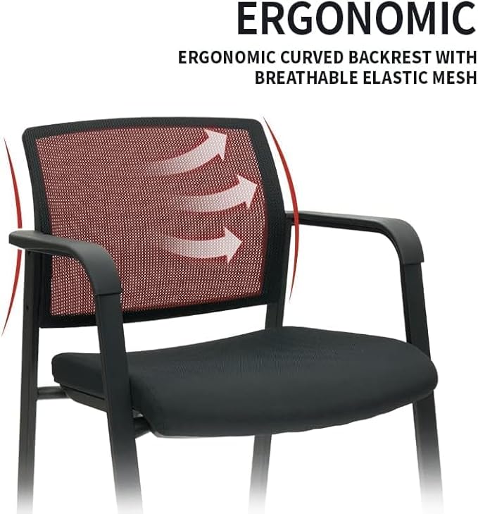 CLATINA Guest Reception Stacking No Wheels Desk Chair, Mesh Back Waiting Room Chairs with Arm Upholstered Fabric Seat and Ergonomic Lumbar Support for Office Conference School Church, Black (8 Pack)