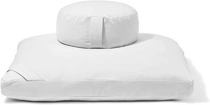 Meditation Cushion Set by renoo - Durable Comfortable Organic Cotton, Linen, Hemp - Modern Zafu Zabuton - Buckwheat Kapok Filled Floor Pillow Yoga Bolster in 15 Colors Washable Cover