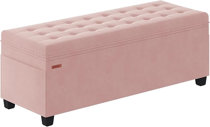 ABHENG Velvet Storage Ottoman Bench, End of Bed Bench with Legs, Large Entryway Bench, Foot Rest Stool, Tea Table for Bedroom, Living Room, Loads 770 lb, 15.7"L x 43"W x 15.7"H, Jelly Pink, UASND62P