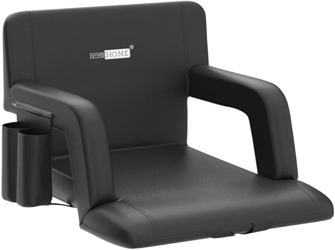 VIVOHOME Reclining Stadium Seats with Back Support and Cushion, 2 Pack Portable Padded Bleacher Chairs with Armrest and Cup Holder, Comfortable for Various Sports Events