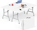 HLPB Folding Table - 2 Pcs, 6 ft Portable Camping Table with Handle and Safety Locks, Foldable Plastic Dining Table for Indoor/Outdoor Use, Perfect for Picnics and Parties