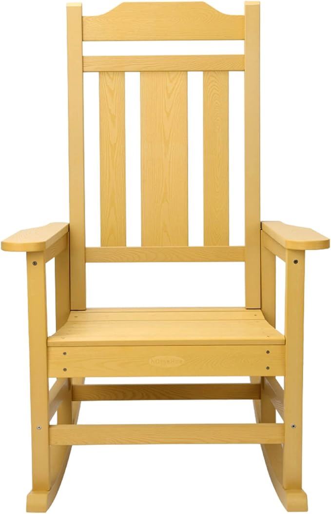 Rocking Chair, All-Weather Patio Deck Outdoor Indoor Chair, Fade-Resistant Porch Rocker Chairs, Durable Smooth Rocking, Comfortable Easy to Assemble, Low Maintain, Load Bearing 350 lbs (Yellow)